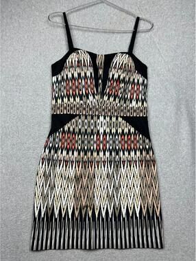 Y2K Bebe Mini Cocktail Dress Abstract Geometrical Print Bodycon Wmn size 10